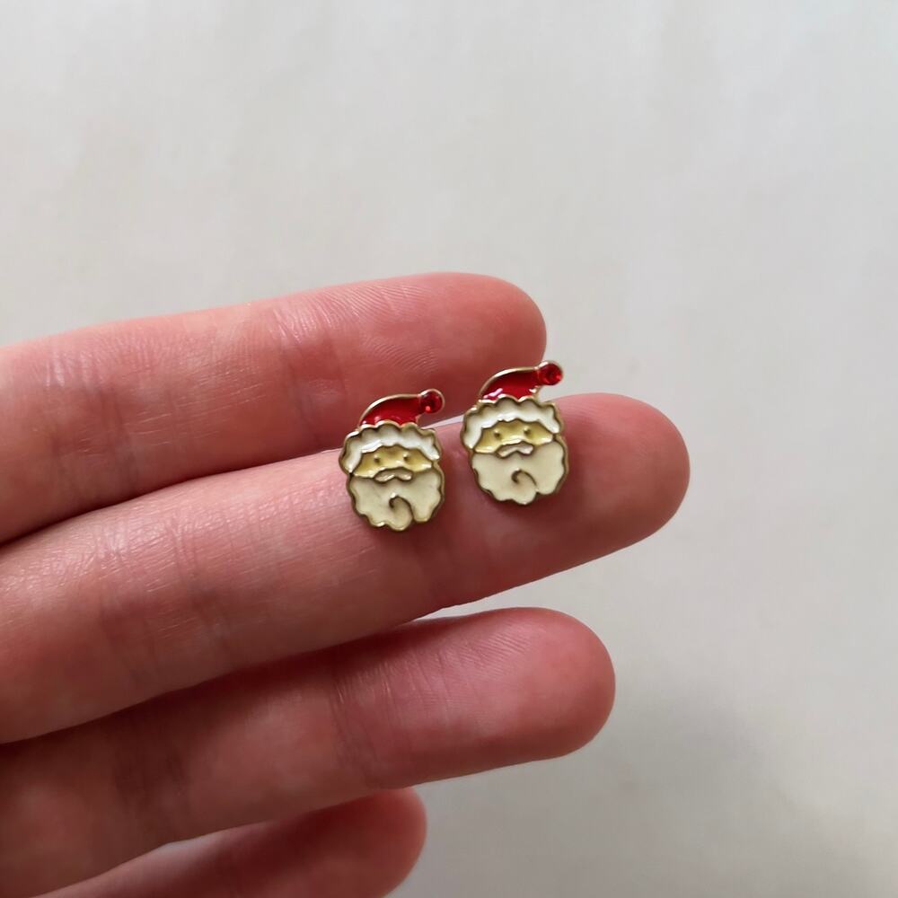 Mini Christmas Santa Claus Stud Earrings Festive Holiday Jewelry